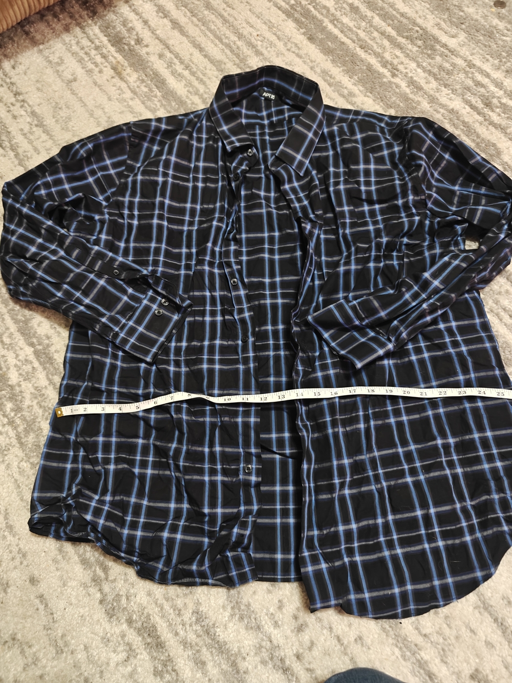 Apt. 9 Black and Blue Plaid Long-Sleeve Dress Shirt Like New Mens xxl
